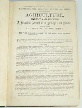 (Copland, Samuel) Agriculture Ancient and Modern. By the 'Old Norfolk Farmer'. 8 vols. pictorial engraved titles, engraved plates and text illus.; publisher's gilt-pictorial cloth, 4to.